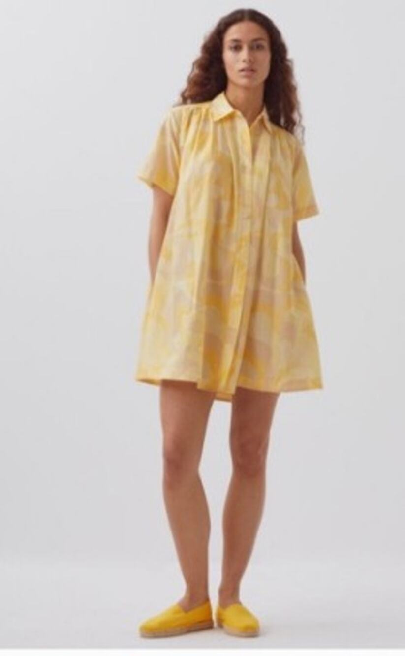 1. State Yellow Retro Shirt Cotton  Dress Beachy Boho Casual Coastal Sz S